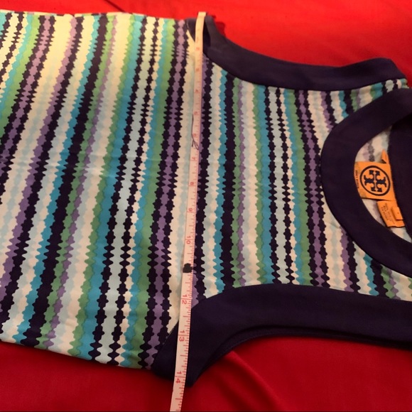 SOLD TORY BURCH 100% Silk Multi color stripe mid Dress - Picture 6 of 12